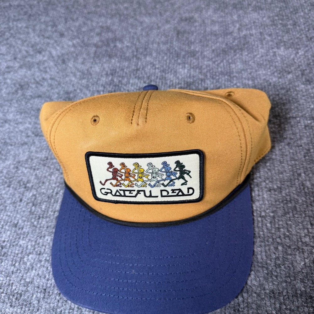 Grateful Dead Snapback Hat Yellow Blue Dancing Skeletons Rope Trucker Cap 2023